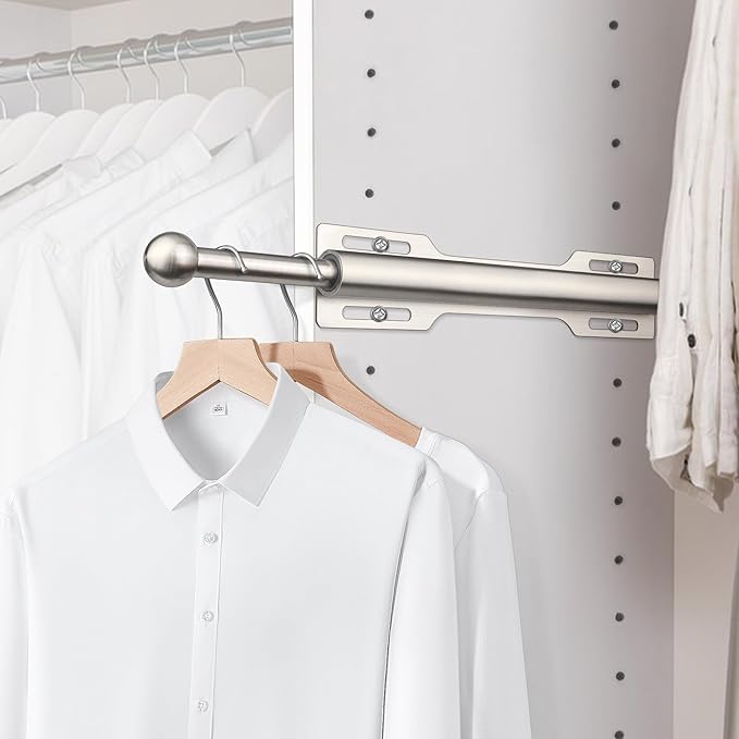 FIRJOY 12" Valet Rod for Closet Pull Out (2 Pack, Brushed Nickel)