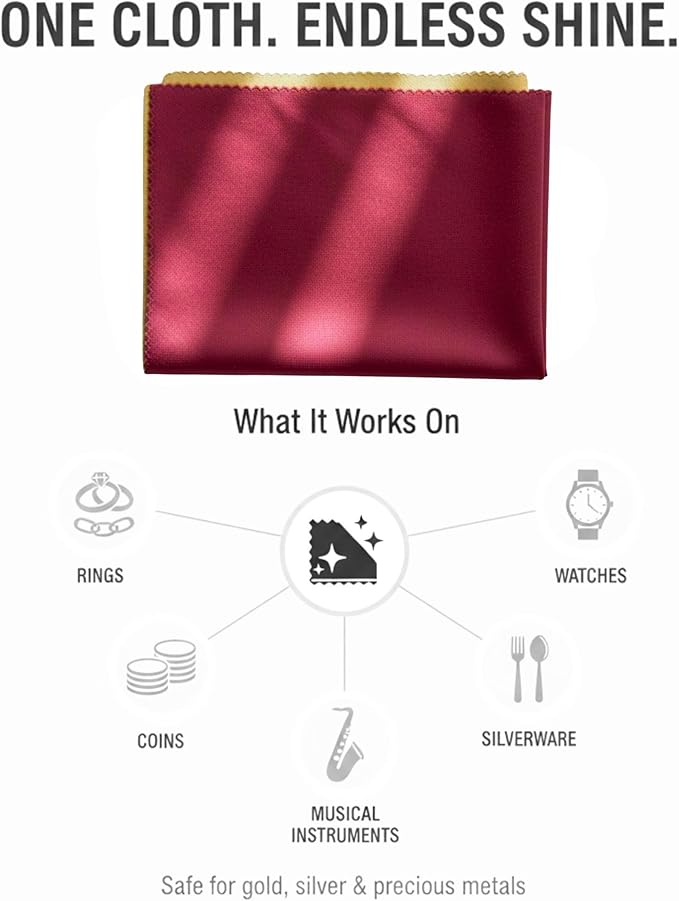 Cadie Silver Polishing Rouge Cloth - 100% Treated Reusable Cotton Jewelry Cleaning Cloth for Silver, Gold, Platinum & Silverware - Restore Shine, Remove Tarnish, 10 x 12 Inches, 2 Pack