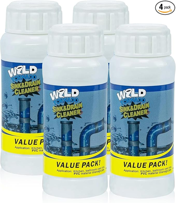 4Pcs Wild Tornado Pipe Dredge, Powerful Sink and Drain Cleaner Powder, Quick Foaming Drain Cleaner for Kitchen, Bathroom & Toilet Pipes