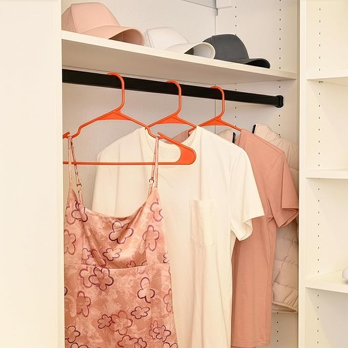 Closetselect Plastic Hangers 50 Pack - Space Saving Clothes Hangers, Made in USA, Durable & Strong Plastic Shirt & Coat Hanger with Notches & Shoulder Grooves, Non-Slip Hangers | Bright Orange