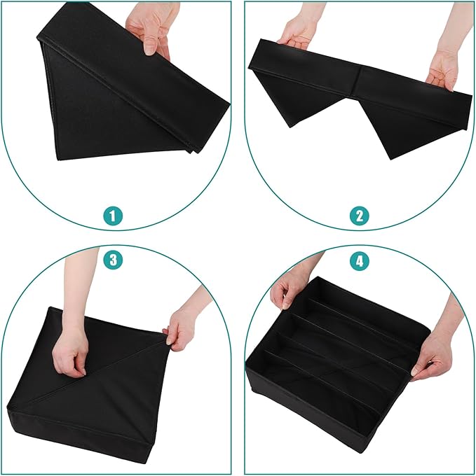 Bra Storage Drawers Organizer for Clothing Underwear Drawer Organizer Dividers Black Foldable Storage Cube Bins for Bra,Socks, Underwear,3 Pack （Black）