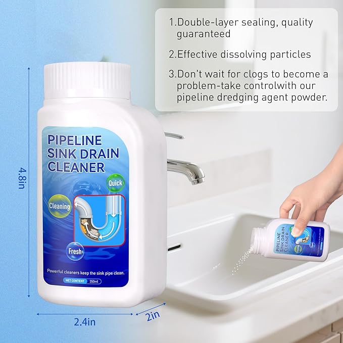 Pipeline Dredging Agent Sink Drain Cleaner - Powerful Quick Cleaning Drain Toilet Cleaner Tool, Unclog Toilet Clog And Kitchen Sink Pipe Unblocker Powder (2pc)