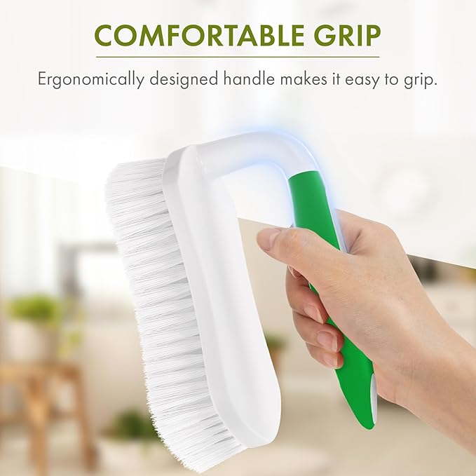 Amazer Scrub Brush for Cleaning Comfort Grip Shower Scrubber Stiff Bristles with Handle Heavy Duty Cleaner Brush for Tub Sink Carpet Floor - Pack of 2 (Green+Green)