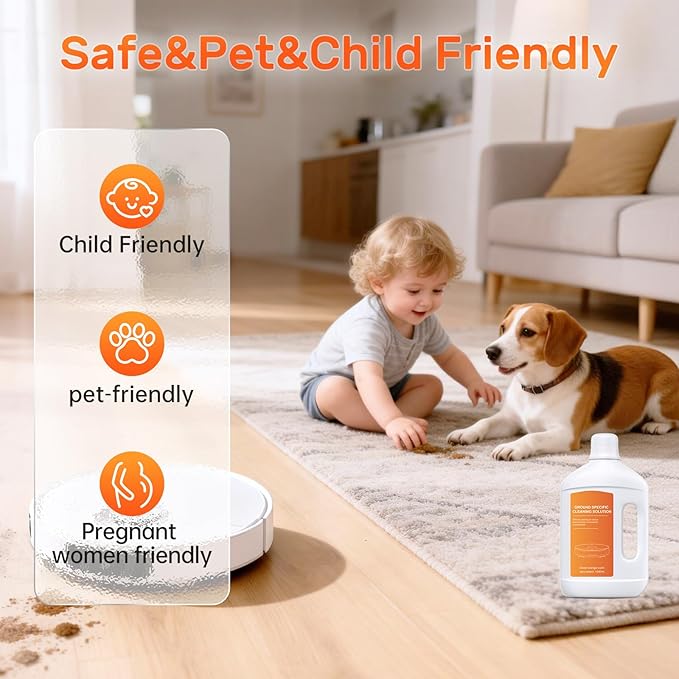 Orange Floor Cleaning Solution 1L Compatible with Dreame Wet & Dry Vacuum and Robot， Residue & Streak Free,Suitable for All Robot Vacuum Cleaners and Wireless Wet Dry Dual-Use Vacuum Cleaners