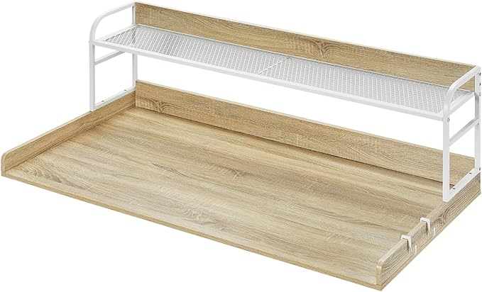 VEVOR Washer Dryer Countertop with 2-Tier Shelf, 54" x 27" Wooden Washer and Dryer Countertop with Anti-Slip Pads, Water-Resistant Laundry Topper Cover for Laundry Room Organization and Storage, Oak