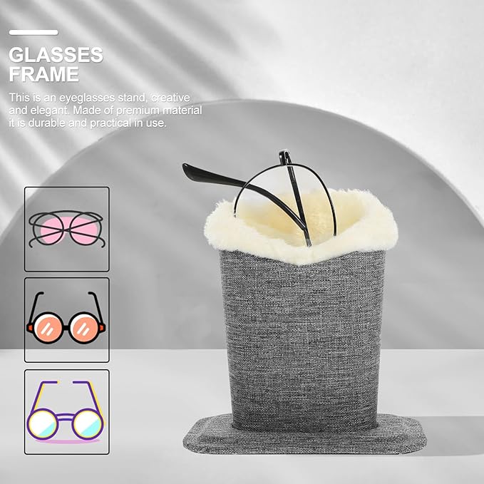 2pcs Linen Fabric Eyeglasses Holder Stand Plush Eyeglass Organizer Rack for Desktop Storage Eyewear Display in Linen Gray, Compact Set for Home and Office Use