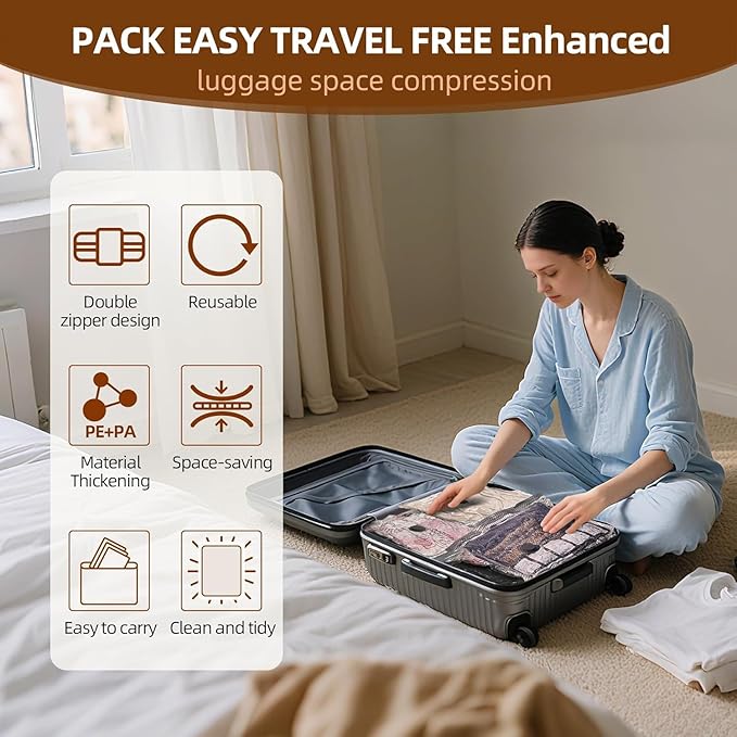 15 Pack Vacuum Compression Bags for Travel, Carry-on Size Seal Packing Cubes for Luggage,Vacuum Storage Bags, Space Saver for Clothes 80% for Travel & Home(No pump)