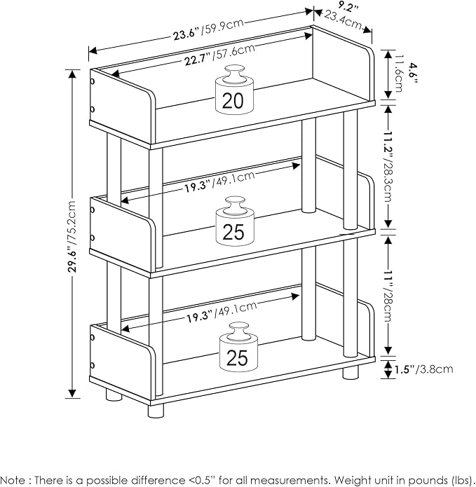 Furinno TURN-N-TUBE Display Shelf, 3-Tier Storage Shelves with Side Panels, Open Shelves Book Shelf with Rounded Corner Top Edges, for Organization and Storage, Living Room, Home Office, Amber Pine