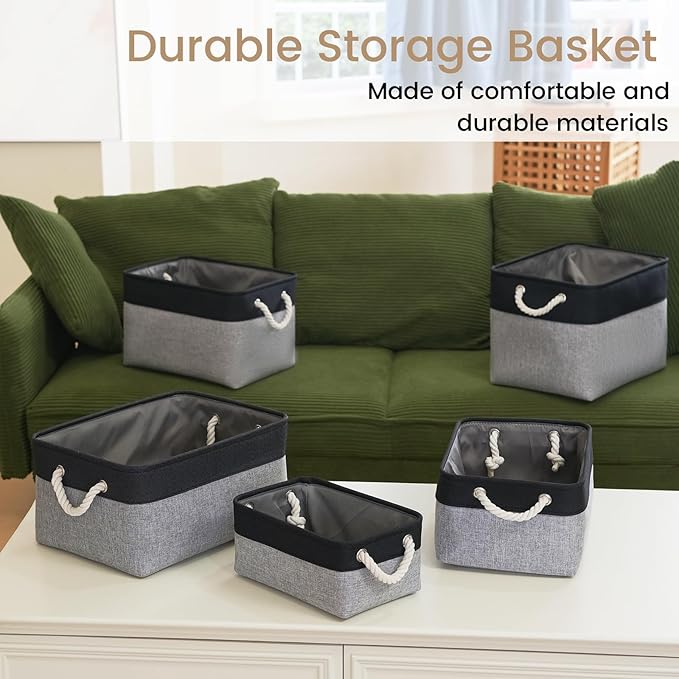 Large Storage Baskets- 15x11x10 inch Storage Bins for Shelves and Closet Organizing, Foldable Fabric Bin for Home Organization Clothes and Laundry (6-Pack, Black&Gray)