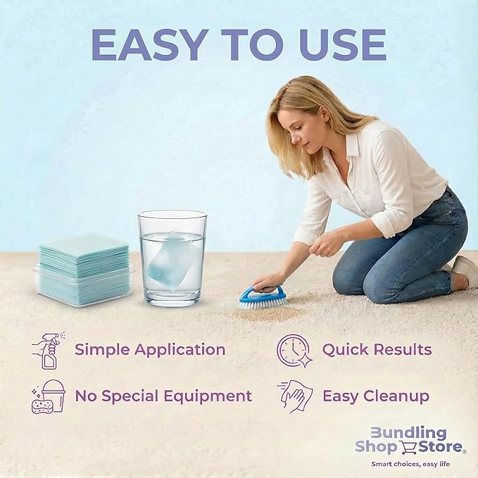 Concentrated carpet cleaner- Water activated citric acid formula for carpets, rugs, upholstery and interior fabrics, pack of 60 units