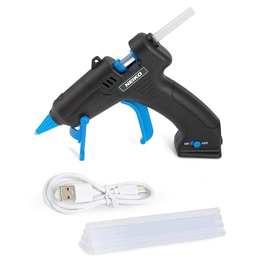 NEIKO 02660A Cordless Glue Gun, 15W Rechargeable Hot Glue Gun, 10 Glue Sticks Included, Wireless Anti Drip Nozzle Mini Glue Gun with Stand for Arts and Crafts, Mini USB Charging Port, Insulated Nozzle