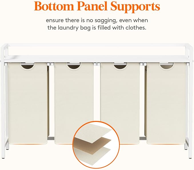 Lifewit Laundry Hamper 4 Section, 168L Pull out Laundry Clothes Basket Organizer with Large Top Shelf and 4 Removable Bags and Handles for Laundry Room Bedroom Bathroom, White with A Shelf