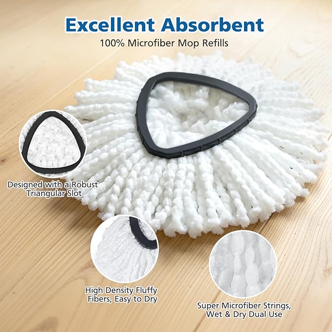 4 Pack Spin Mop Replacement Head Spin Mop Refills Compatible with O Ceda EasyWring 1-Tank System, 100% Microfiber Mop Cleaning Machine Washable Spin Mop Head for Easywring 1 Tank System, White