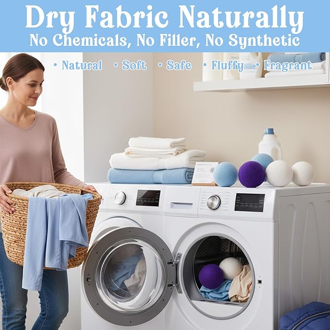 15 Pack Wool Dryer Balls, XL 3 Inch Reusable Laundry Natural No Lint Fabric Softener Ball, Replaces Dryer Sheets Wool Balls for Reduce Wrinkles Save Drying Time (Vivid Color)