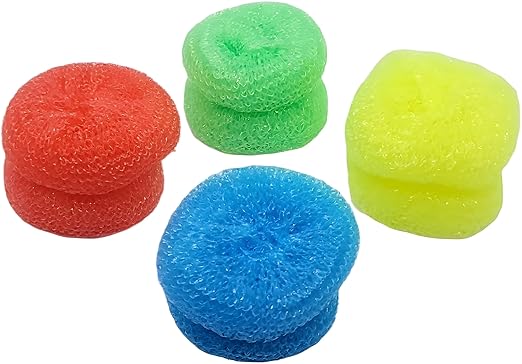 16-Pack Non-Scratch Nylon Scouring Pads – Durable Round Kitchen Scrubbers in 4 Colors – Safe for Non-Stick Cookware – 2.5" Diameter – Multi-Surface Cleaning Pads for Home, Kosher & Commercial Use
