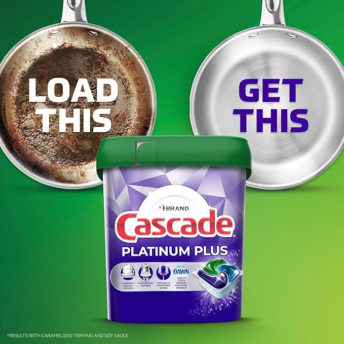 Cascade Platinum Plus ActionPacs Dishwasher Detergent Pods, Dishwasher Soap, Cleaning Supplies, Mountain, 62 Count