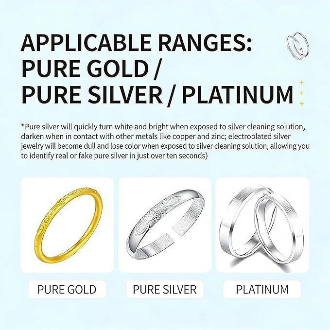 Truey Silver Cleaner, Jewelry Cleaner Silver Polish, for Pure Silver Pure Gold, Removes Tarnish & Restores Shine, Fast Dipping Solution for Sterling Silver & Gold, Gentle Anti-Tarnish liquid (60ml)