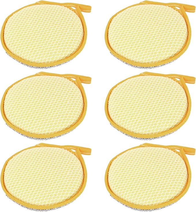 LOLA Round N' Round Wonder Non-Scratch Scouring Pad, 6 Pack, Metallic on One Side, Nylon Net Sponge On Other Side, Hang Hole, Assorted Colors