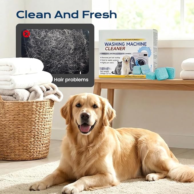 Washing Machine Cleaner Tablets, 12 Pack for a 6 Month Supply, Formulated for Pet Owners, Eliminates Odors, Lint and Detergent Buildup (3 Box)