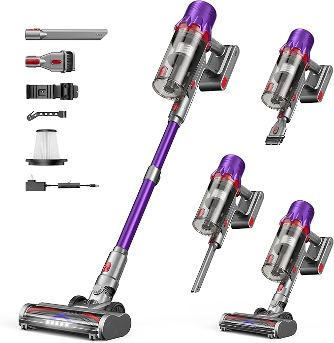 iXlion Cordless Vacuum Cleaner for Home - Powerful Stick Vacuum with HEPA Filter, 55-Min Runtime, LED Light, Anti-Tangle Brush, Detachable Battery,Lightweight Vacuum for Pet Hair,Carpets & Hard Floors
