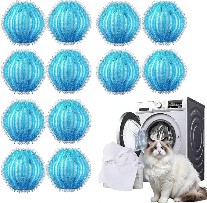 12 Pcs Pet Hair Remover for Laundry, Suitable for All Kinds of Domestic Pets Such as Dogs and Cats. Reusable and Environmentally Friendly Laundry pet Hair Remover.