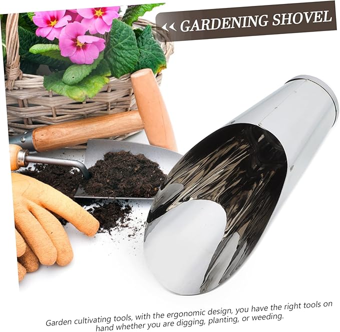 Stainless Steel Soil Scoop Lightweight Garden Bucket Shovel Ergonomic Planting and Weeding Tool for Flowers and Vegetables