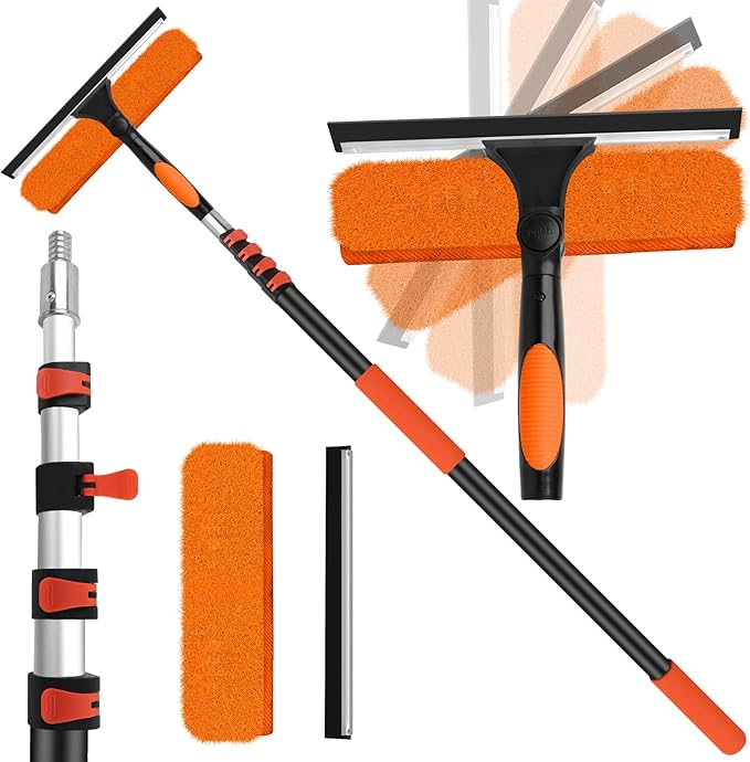 26FT High Window Cleaning Kit with Pole,2 in 1 Window Squeegee,5-20FT Professional Window Clean Pole Kit(2 Squeegee & 2 Microfibre Cloths),180°Rotatable Squeegee for Indoor/Outdoor High Windows