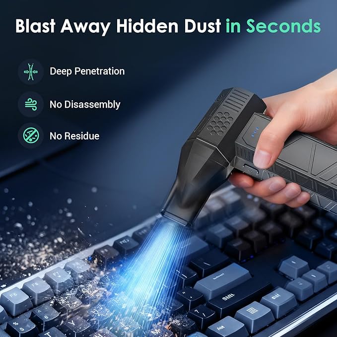 YOTON Compressed Air Duster 110,000 RPM, Cordless Electric Air Duster Replaces Canned Air Spray, Rechargeable 3-Gear Keyboard Cleaner, Air Blower for Computer, Laptop, Camera, Car & Outdoor
