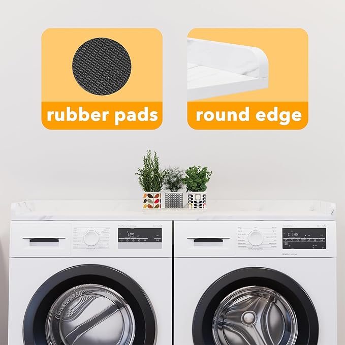 SpaceAid Washer Dryer Countertop, Laundry Wood Shelf Topper with Edge, 54" Width x 27.5" Depth Cover Guard Organizer for Washer and Dryer Laundry Hamper Counter Storage Organization (White Marble)