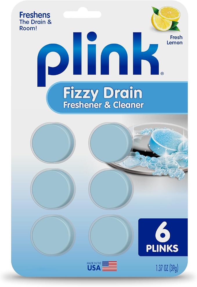 Plink Fizzy Drain Freshener and Cleaner, Prevents Clogs and Removes Odors in Household Sinks, Lemon Scent, 6-Pack