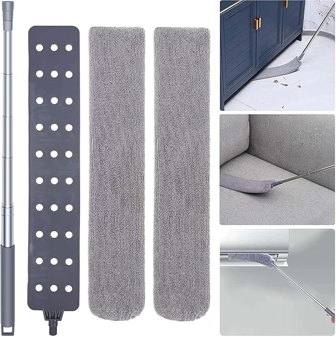 Retractable Gap Dust Cleaner with Extension Pole, Cleaning Tools with 2 Microfiber Dusting Cloths, Washable Extendable Long Handle Gap Dusters for Sofa Bed Furniture Bottom (2pcs Duster Cloths)