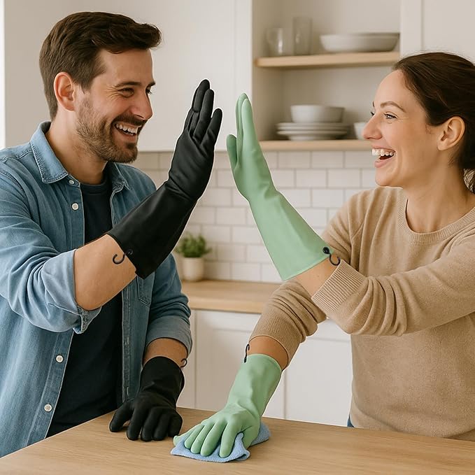 Dishwashing Gloves for Kitchen, 4 Pairs Rubber Cleaning Household Dish Washing Latex Glove with Hanging Hook (Black+Blue+Green+Grey, Small)