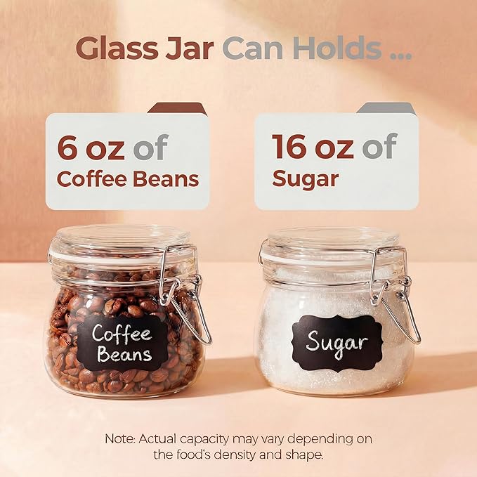 HomArtist Glass Jars with Airtight Lid Set of 6, 17 floz Wide Mouth Mason Jars with Clamp Lids,Glass Sealed Jars with Air Tight Lids, Best for Kitchen & Pantry Food Storage