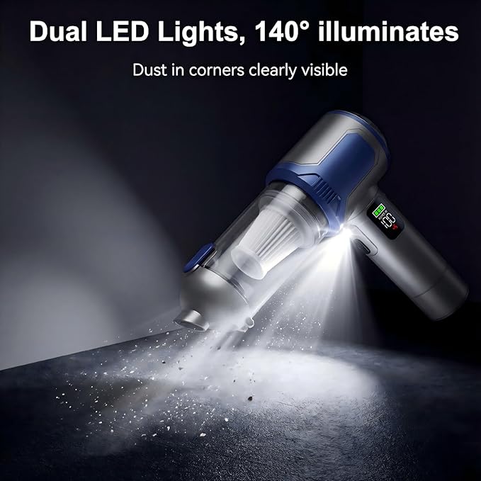 Handheld Car Vacuum Cleaner, 20000Pa High-Power Cordless Vacuum with 6000mAh Battery, LED Light, Washable HEPA Filter, Large Dust Cup, Lightweight Mini Vacuum for Car/Home/Pet Hair