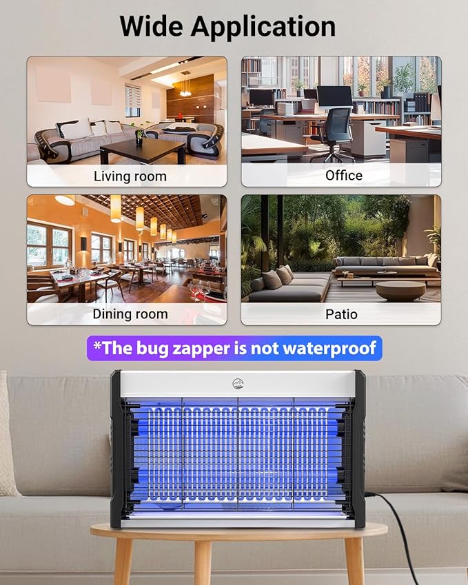 Electric Bug Zapper, 3000V High Voltage Indoor Mosquito Zapper, Powerful Hangable LED Bug Zapper for Fly, Mosquito, Moth, Gnat, Trap with Removable Washable Tray for Home Patio Backyard