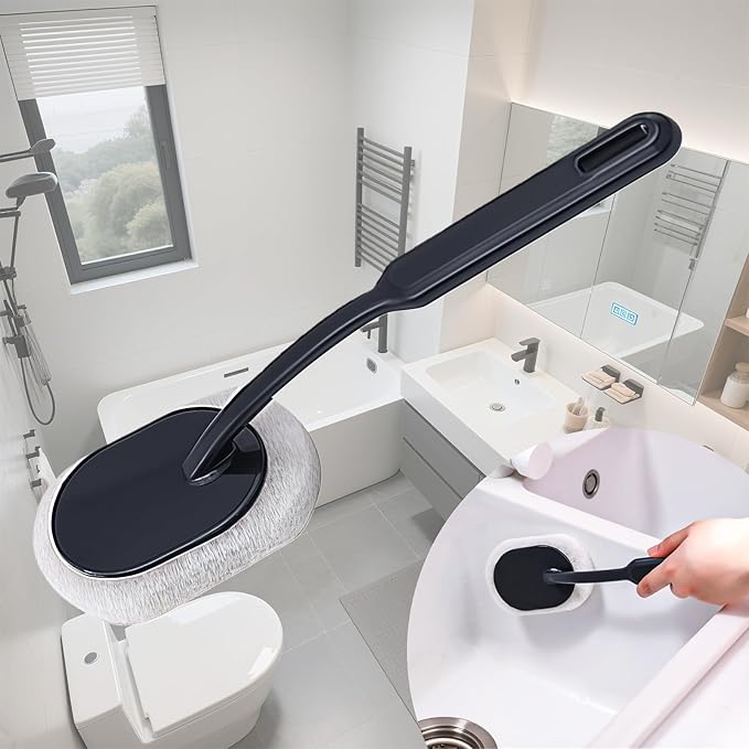 Long Handle Sponge Scrub Bathroom Brush, Sponge Cleaning Brush with Handle Large Wall Scrubber Shower Long Handle Brushes for Tableware, Kitchen, Toilet, Bathroom Cleaning Tool Accessories Black