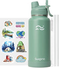Swigina [2-IN-1 LID] Insulated Water Bottle with Silicone Boot (36hrs Cold/18hrs Hot) - DIY Stickers, Leakproof, BPA Free, 32 oz