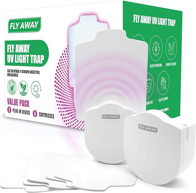 Value 2 Pack UV Light Insect Trap with 6 Sticky Refills – Indoor Plug-in Bug Zapper for Fruit Flies, Gnats, Mosquitoes – Silent, Non-Toxic Pest Control – 395nm UV Light for Maximum Attraction