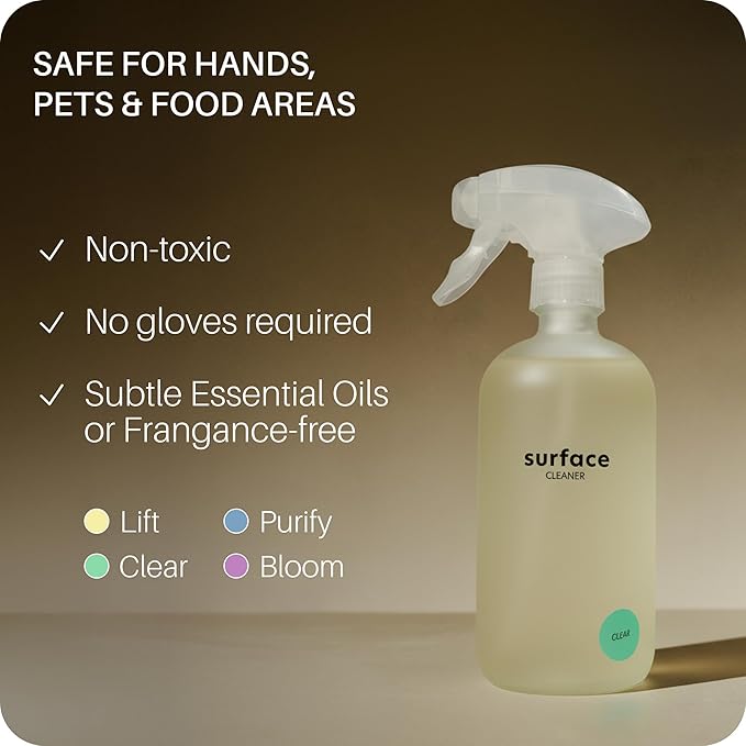 Everneat Probiotic Surface Cleaner Concentrate – Cleans for Days, Refillable, Non-Toxic | Glass Spray Bottle | Unscented | 1 oz (Just Add Water)