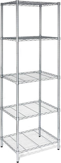 Honey-Can-Do 5-Tier Heavy-Duty Adjustable Shelves, Metal Storage Rack with 250-lb Shelf Capacity, Chrome, 18" W x 24" L x 72" H