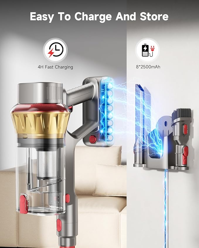 AIPOWAY Vacuum Cleaners for Home, 650W 55KPA Cordless Vacuum Cleaner, 75 Mins 2L Double Dustcup Stick Vacuum Cordless Rechargeable, Anti-Tangle & Wall Mount Charging, for Hard Floors Carpet Pet Hair