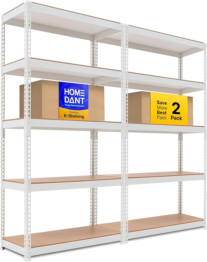 HOMEDANT 35.9" W 5 Tier Heavy Duty Garage Shelving Adjustable Metal Rack Storage Shelves Standing Shelf Unit Organizers Pantry Closet White 2Pack