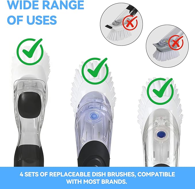 Dish Brush Refills 4 Pack, White Replacement Brush Heads Compatible with OXO Dish Brush & OXO Dish Scrubber