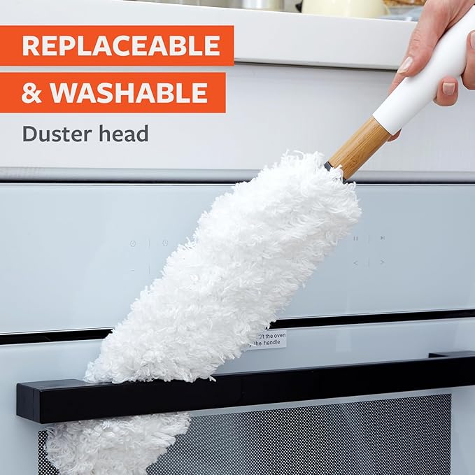 Full Circle Dust Whisperer Microfiber Duster - Machine Washable, For Ceiling Fans, Blinds, Furniture - White