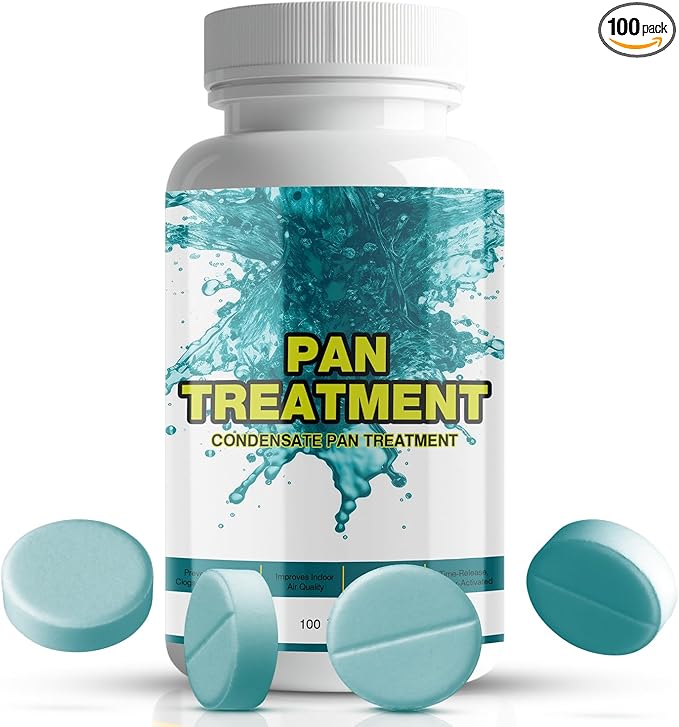 100 Tablets A/C Drain Line Cleaner - A/C Drain Line Tablets - Condensate Pan Treatment Tablets, No-Residue, Water-Soluble, Fast-Acting Pan Treatment, for Window Units, Mini-Splits, Dehumidifiers