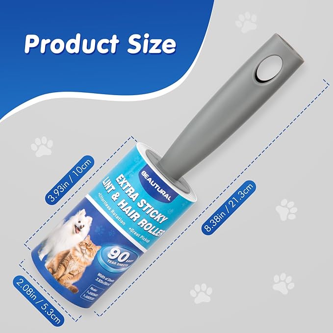 BEAUTURAL Lint Roller, Extra Sticky 360 Sheets for Pet Hair Removal, Dog and Cat Lint Remover 4 Pack, Upgraded Version