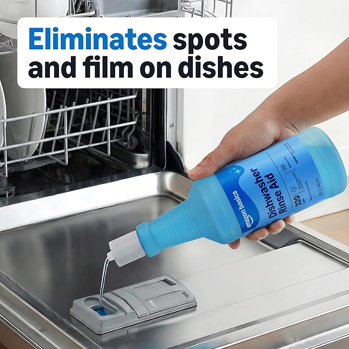 Amazon Basics Dishwasher Rinse Aid Liquid, 32 Fl Oz, Pack of 1, Packaging May Vary