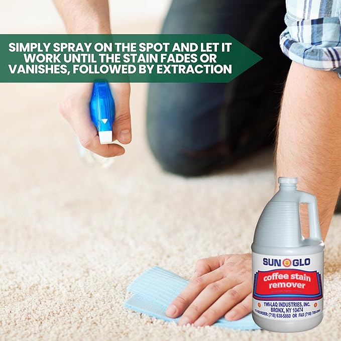 Sun-Glo Ultra-Efficient Coffee Stain Remover for Upholstery & Carpet - Experience Spotless Clean! (4x1 Gallon Case)