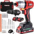 TEENO 20V Cordless Drill and Impact Driver, Brushless Power Tool Combo Kit Included 3/8'' Drill & 1/4'' Impact Driver, 2x 1.5Ah Batteries, Fast Charger, 19 pcs Driver Bit Set & Bag