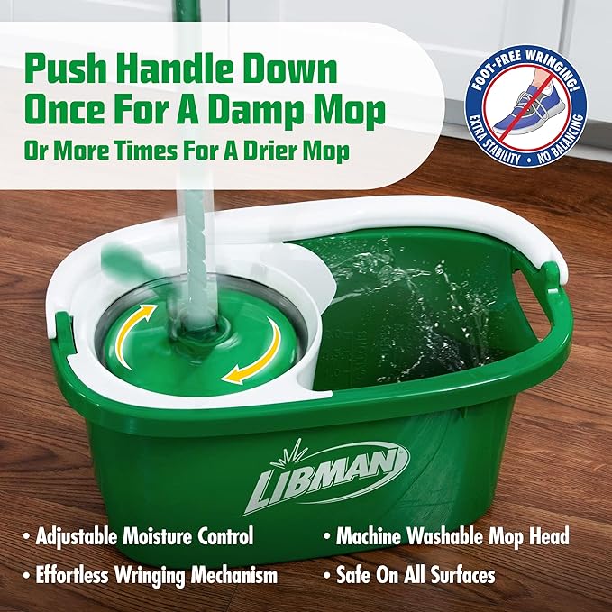 Libman Tornado Spin Mop System | Mop and Bucket with Wringer Set | Mops for Floor Cleaning | 1 Mop Head Included